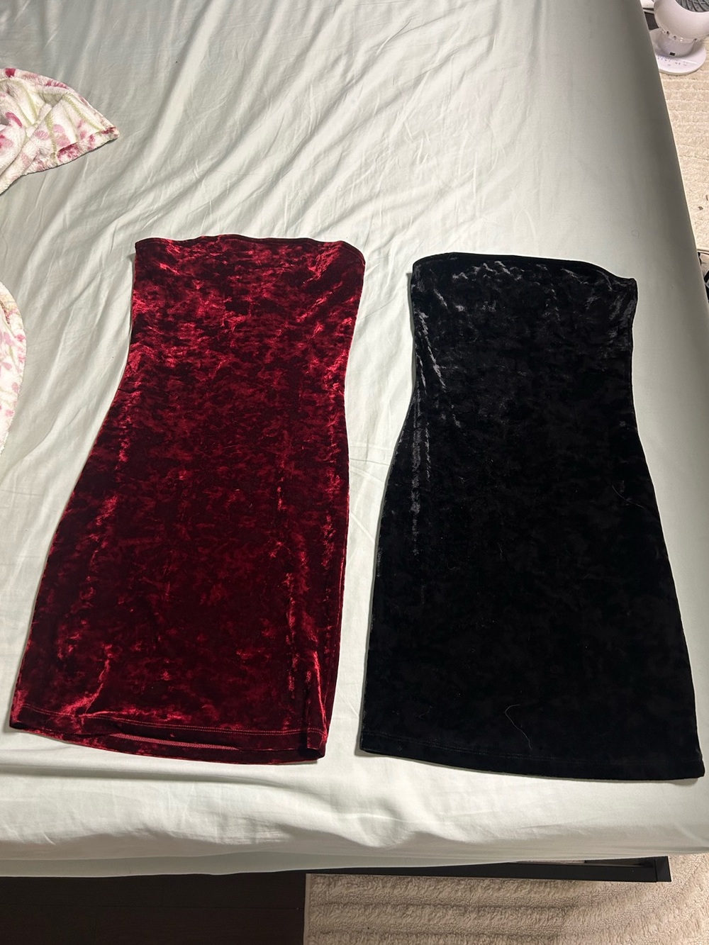 Y2K revival Garage 2016s- Strapless Velvet Bodycon Dress - Red or Black